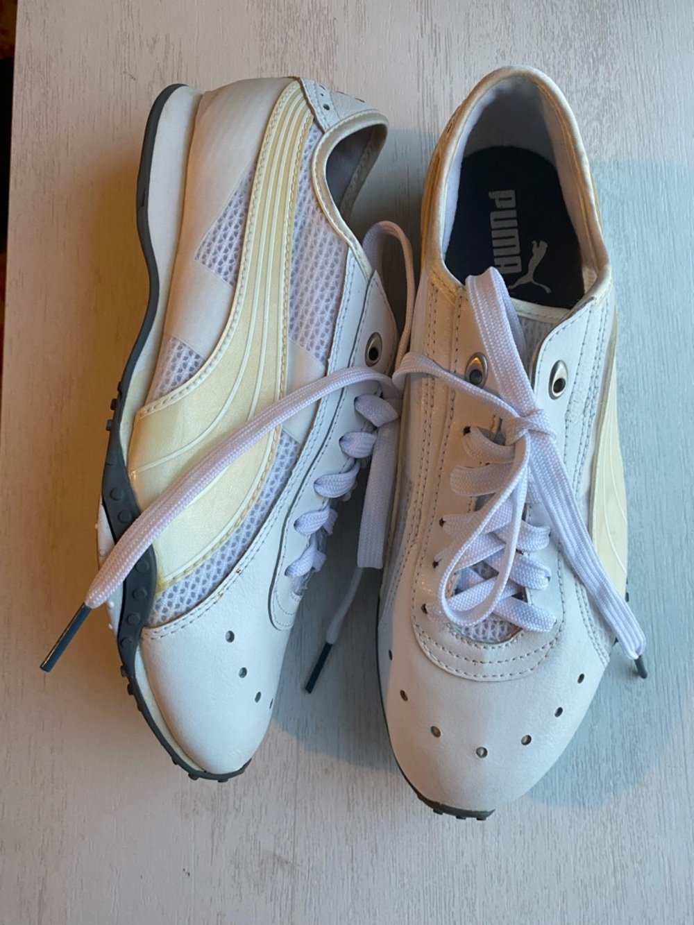Puma White and Cream Low-Top Sneakers